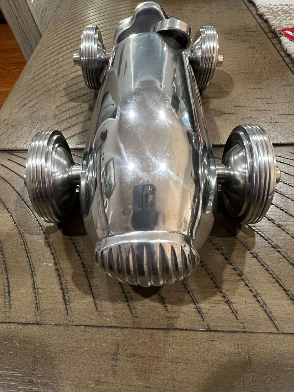 Decorative Polished Metal Race Car Sculpture - Silver